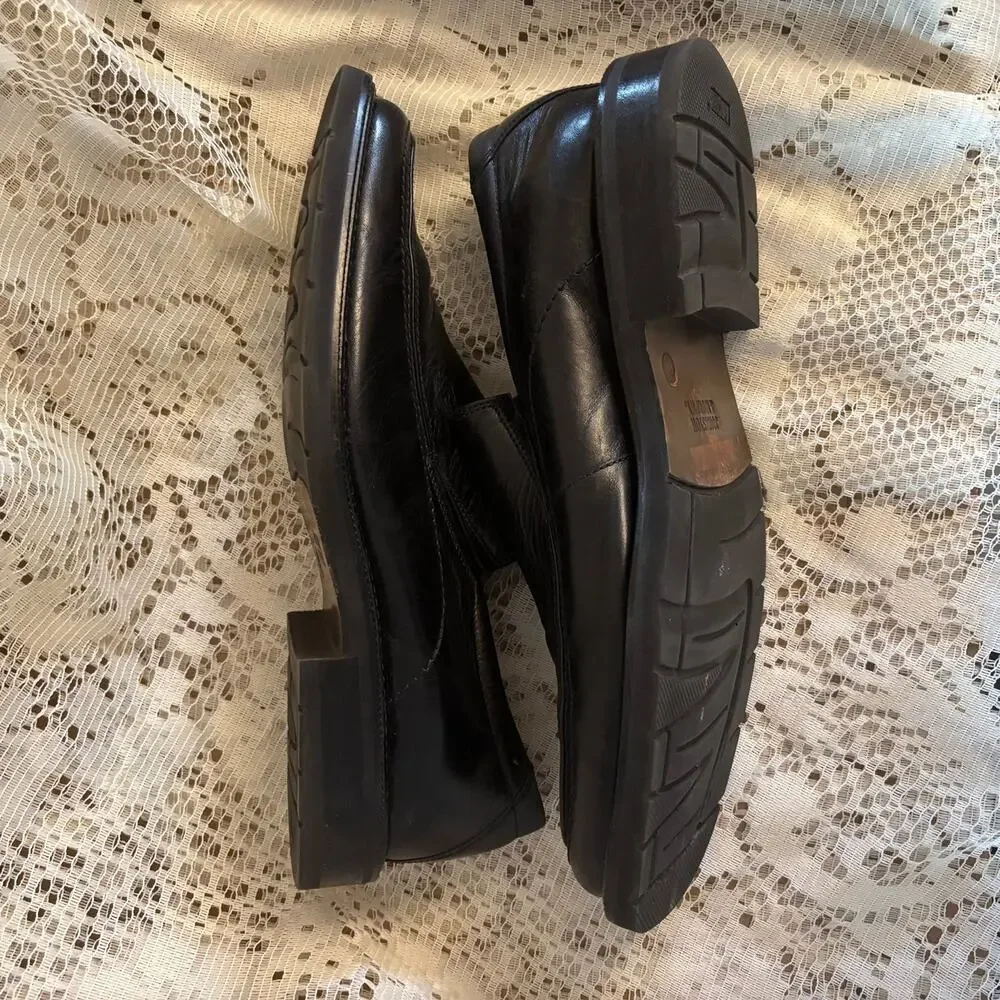 Johnston & Murphy Men's Size 43 M (9.5-10) Black Leather Square Toe Loafer Shoes